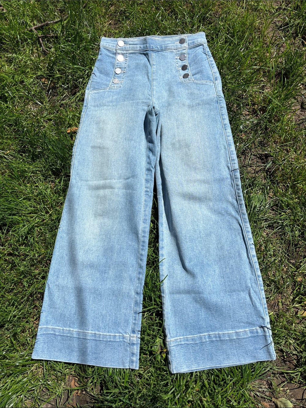 LOFT Light Blue High-Rise Wide Leg Sailor Jeans 24/00 fits 26